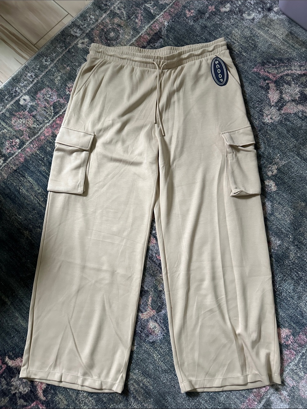 Scoop Beige Scuba Cargo Trousers for Women XXL NWT Cozy Lounge Fall Soft Fabric